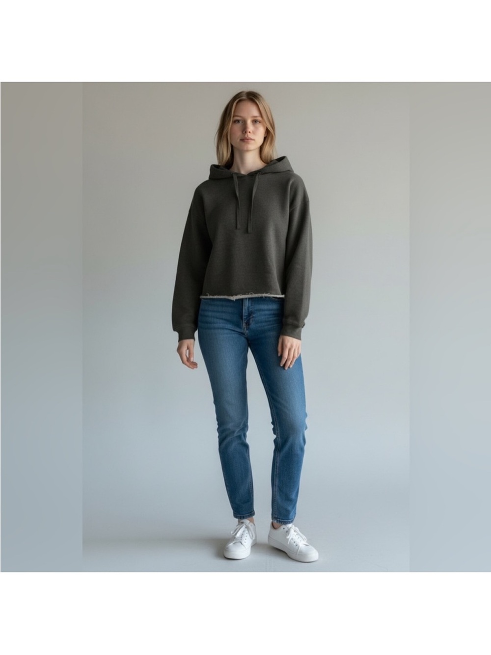 Buffalo David Bitton NWT grey unisex raw hem athleisure gorpcore hoodie medium